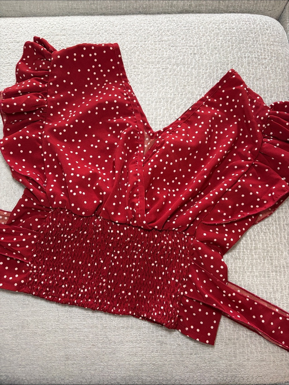 SHEIN Red Polka Dot Ruffle Crop Top